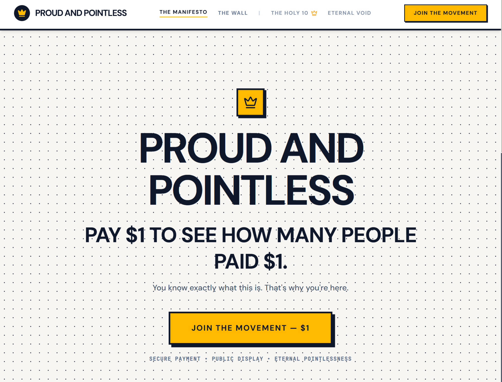 Proud and Pointless satirical digital experiment